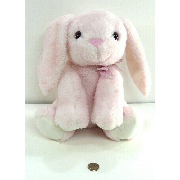 KellyToy Pink Bunny Rabbit Plush 12" plaid bow floppy ears - Picture 2 of 8